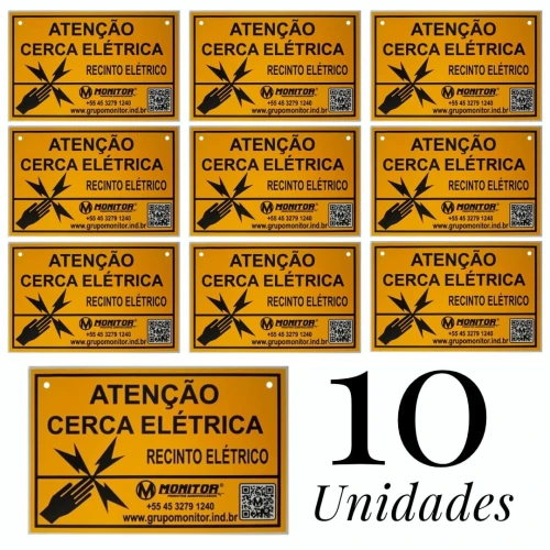 10 Placas Advertência Perigo Cerca Elétrica Monitor