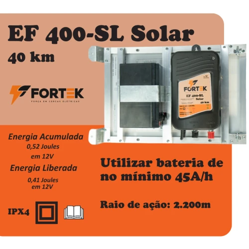ELETRIFICADOR CERCA FORTEK SOLAR EF400SL-40KM C/BT