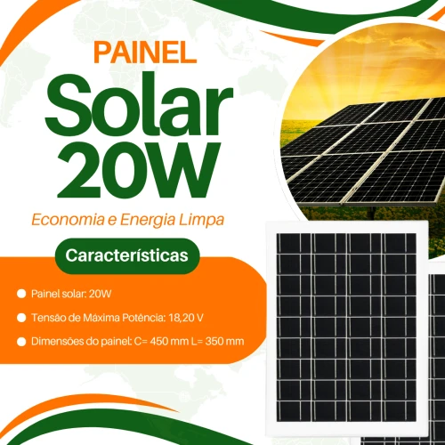 Painel Placa Solar Fotovoltaica 20w Monitor