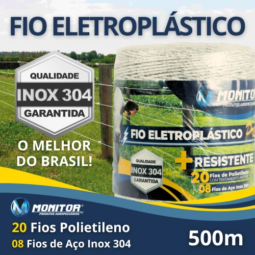 Fio Eletroplástico Cerca torcido 20×8 500m Branco Monitor