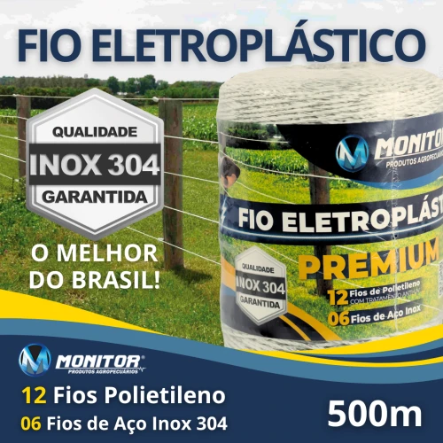 Fio Eletroplástico Cerca torcido 12×6 500m Branco Monitor