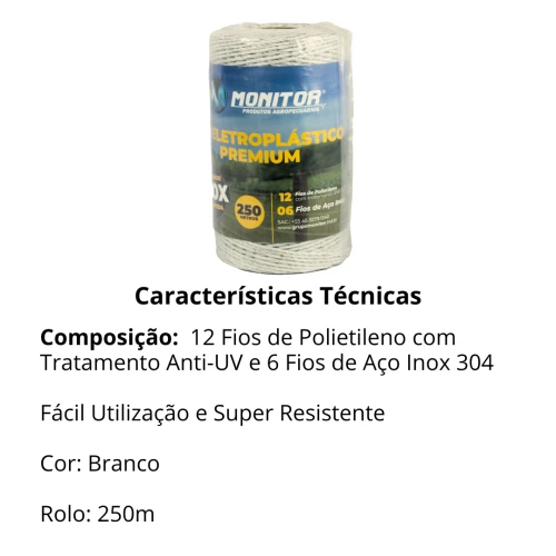 Fio Eletroplástico Trançado Cerca 12x6 250m Branco Monitor