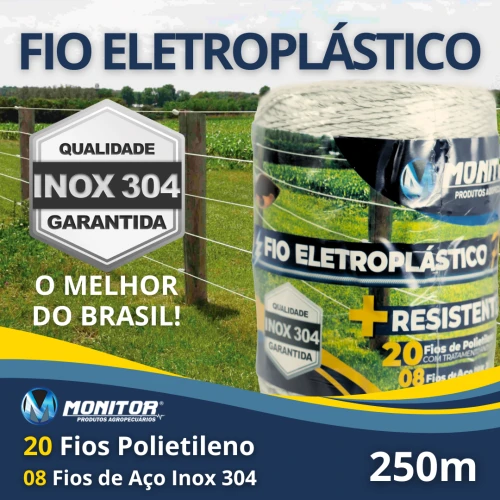 Fio Eletroplástico Cerca torcido 20×8 250m Branco Monitor