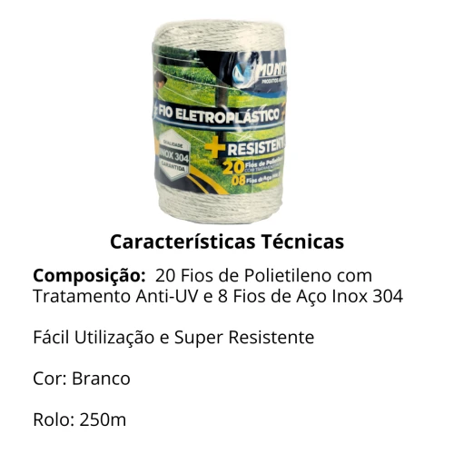 Fio Eletroplástico Cerca torcido 20×8 250m Branco Monitor