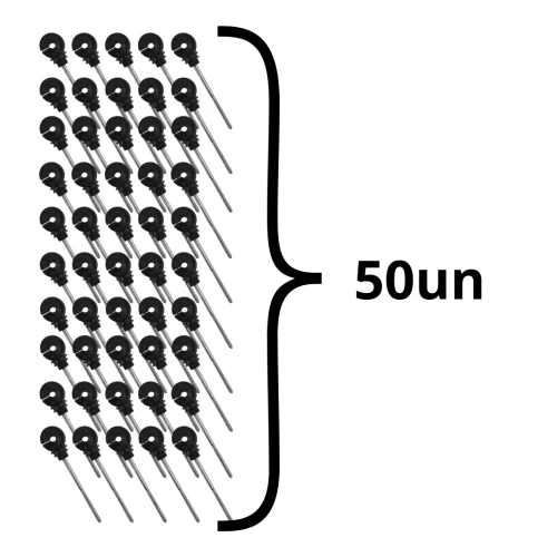 50un Isolador Gancho Longo 16cm p/ Cerca Preto - Monitor