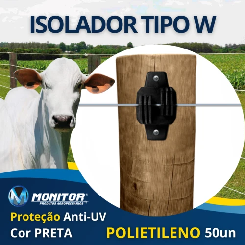 50un Isolador Tipo W Preto Para Cerca Elétrica Monitor